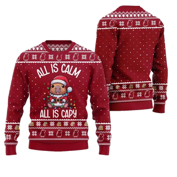 2026 Christmas All Is Calm Capybara Ugly Christmas Sweater - Moonbestprint
