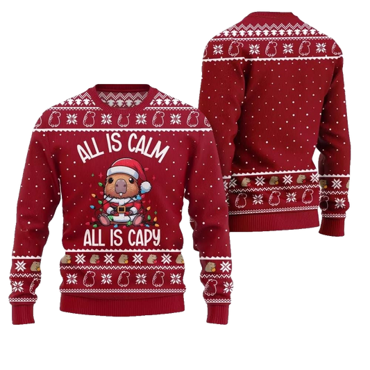2026 Christmas All Is Calm Capybara Ugly Christmas Sweater - Moonbestprint