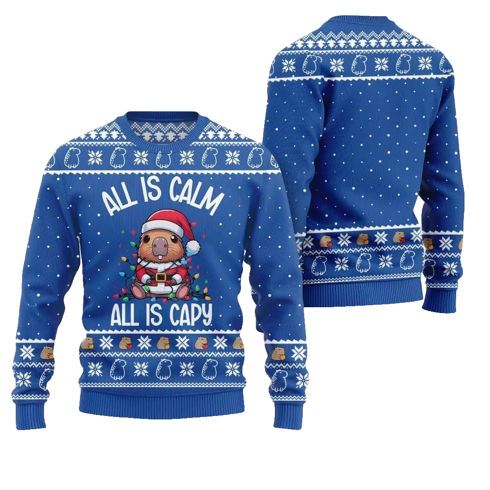 2026 Christmas All Is Calm Capybara Ugly Christmas Sweater - Moonbestprint