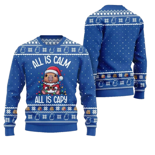 2026 Christmas All Is Calm Capybara Ugly Christmas Sweater - Moonbestprint