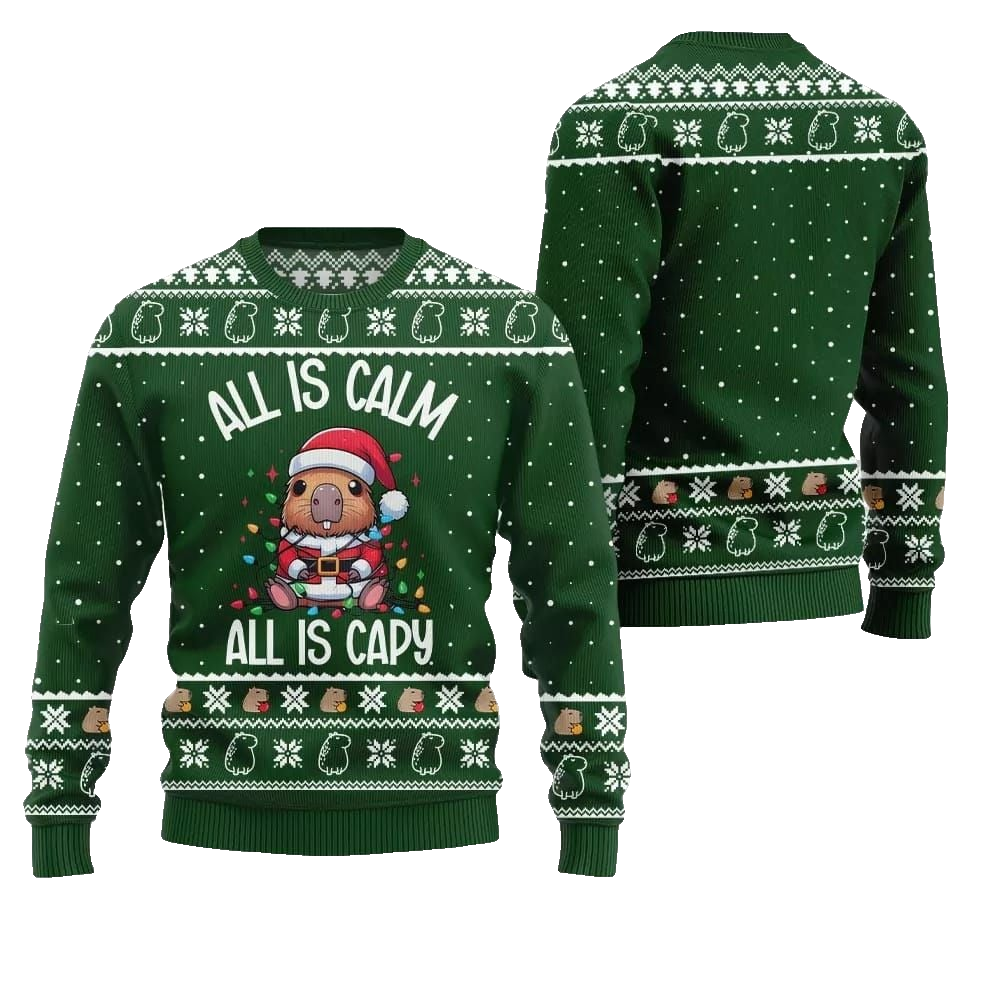 2026 Christmas All Is Calm Capybara Ugly Christmas Sweater - Moonbestprint