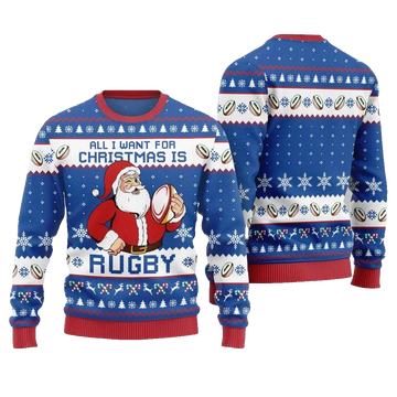 2026 Christmas All I Want For Christmas Is Rugby Ugly Christmas Sweater - Moonbestprint