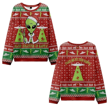 2026 Christmas Alien Believes in Santa Ugly Christmas Sweater - Moonbestprint