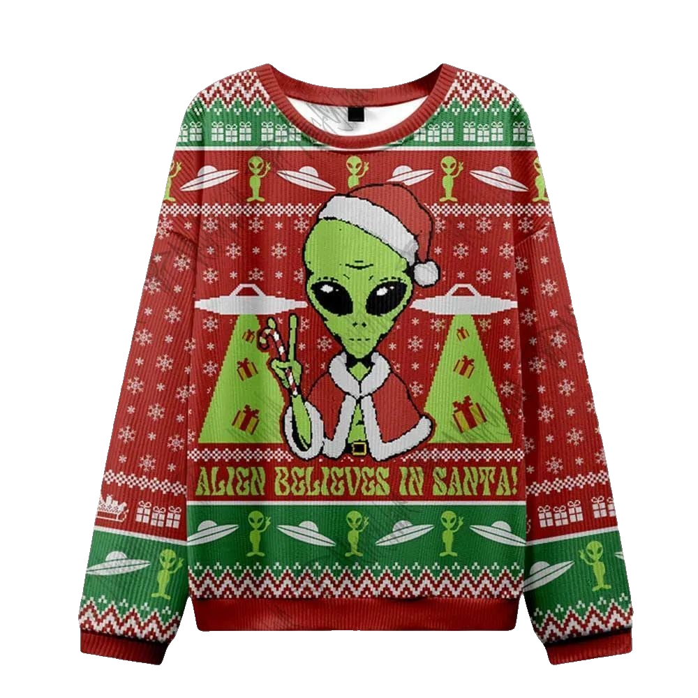 2026 Christmas Alien Believes in Santa Ugly Christmas Sweater - Moonbestprint