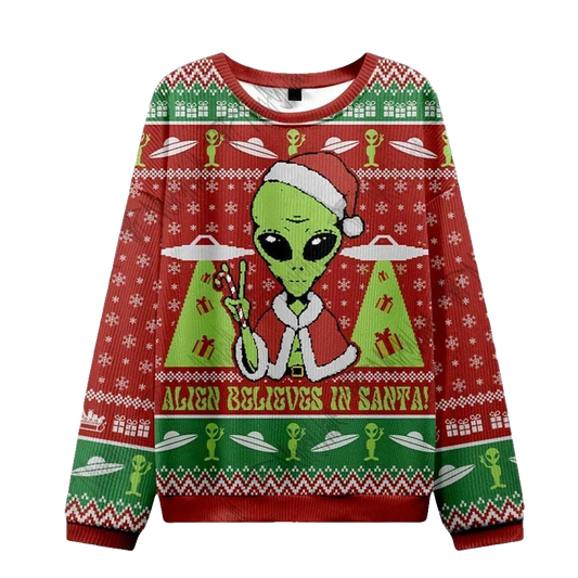 2026 Christmas Alien Believes in Santa Ugly Christmas Sweater - Moonbestprint
