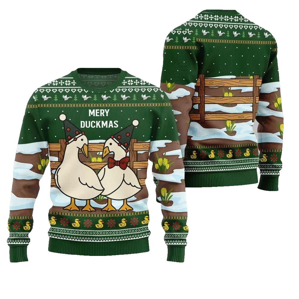 2026 Christmas Adorable Duck Family Farm Ugly Christmas Sweater - Moonbestprint