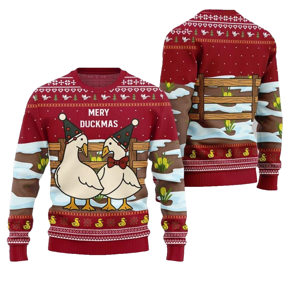 2026 Christmas Adorable Duck Family Farm Ugly Christmas Sweater - Moonbestprint