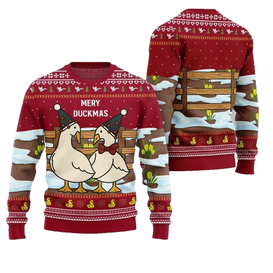2026 Christmas Adorable Duck Family Farm Ugly Christmas Sweater - Moonbestprint