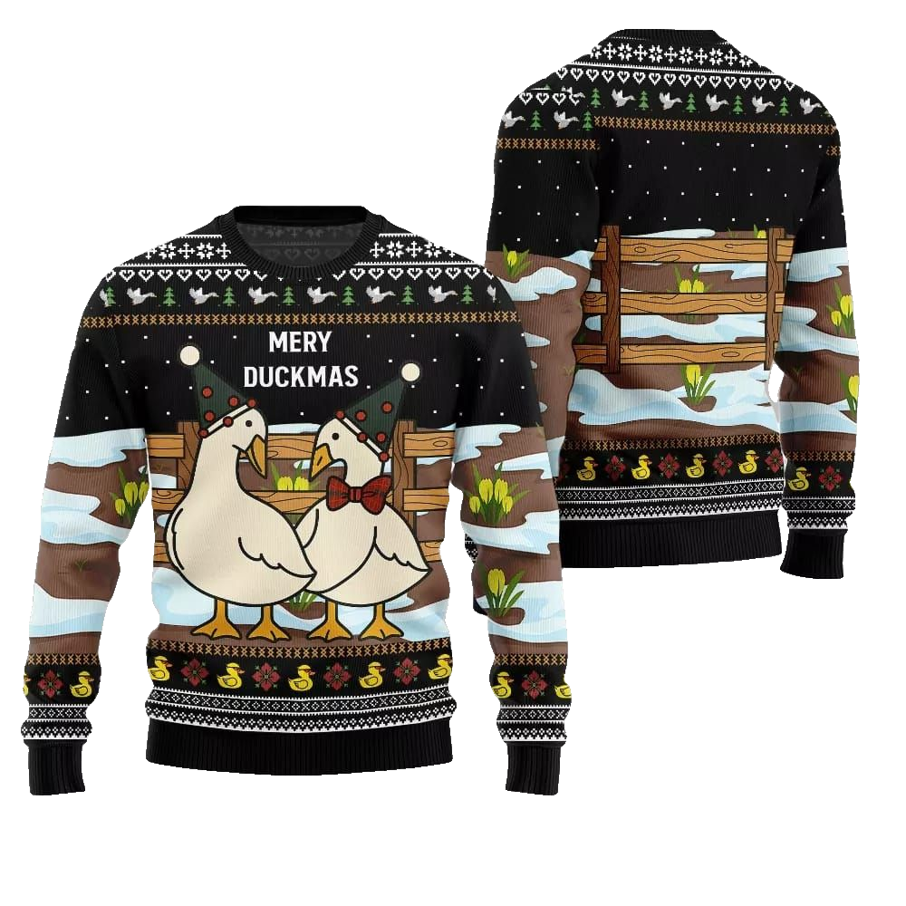 2026 Christmas Adorable Duck Family Farm Ugly Christmas Sweater - Moonbestprint