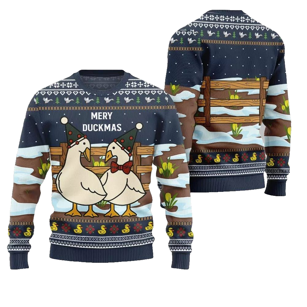 2026 Christmas Adorable Duck Family Farm Ugly Christmas Sweater - Moonbestprint