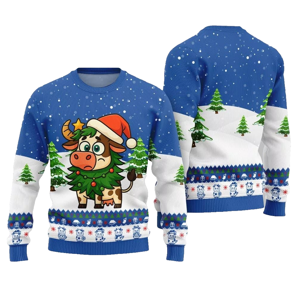 2026 Christmas Adorable Santa Cow Ugly Christmas Sweater - Moonbestprint
