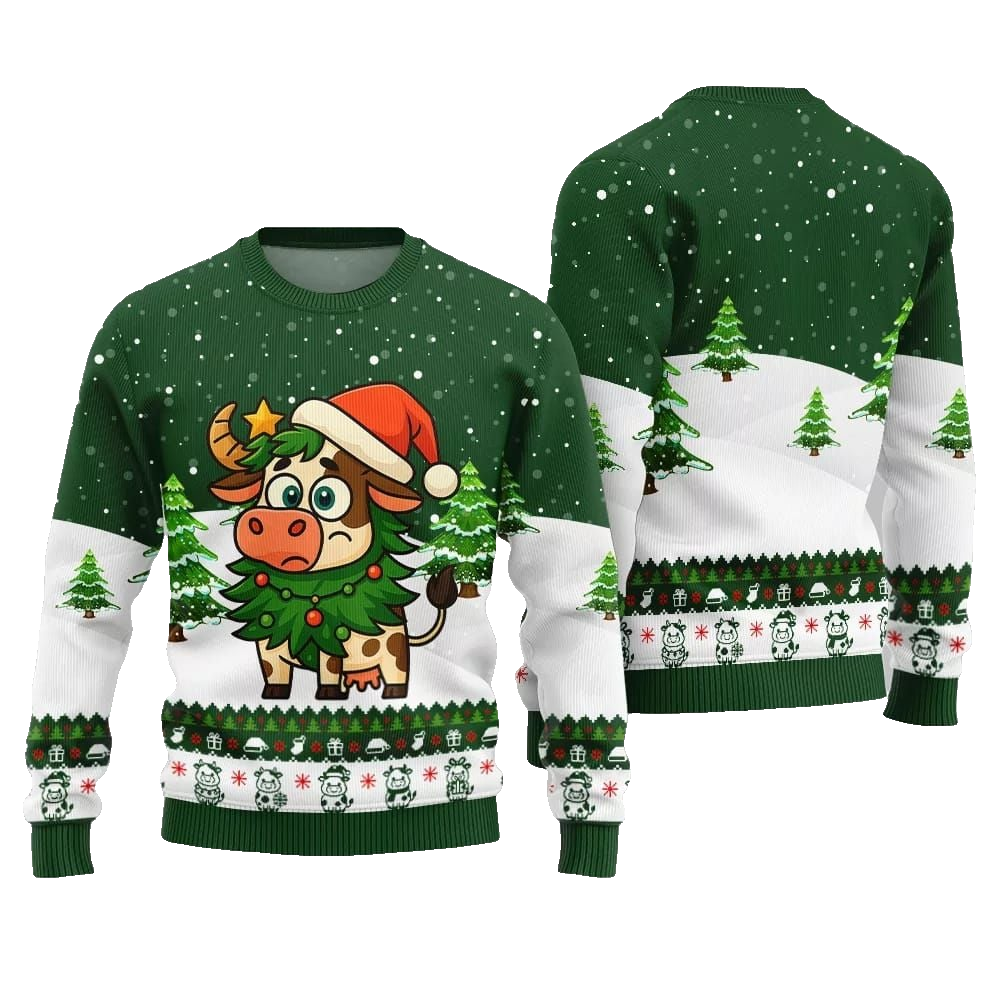 2026 Christmas Adorable Santa Cow Ugly Christmas Sweater - Moonbestprint