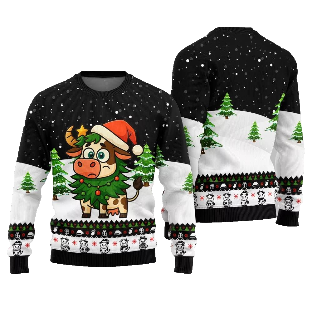 2026 Christmas Adorable Santa Cow Ugly Christmas Sweater - Moonbestprint