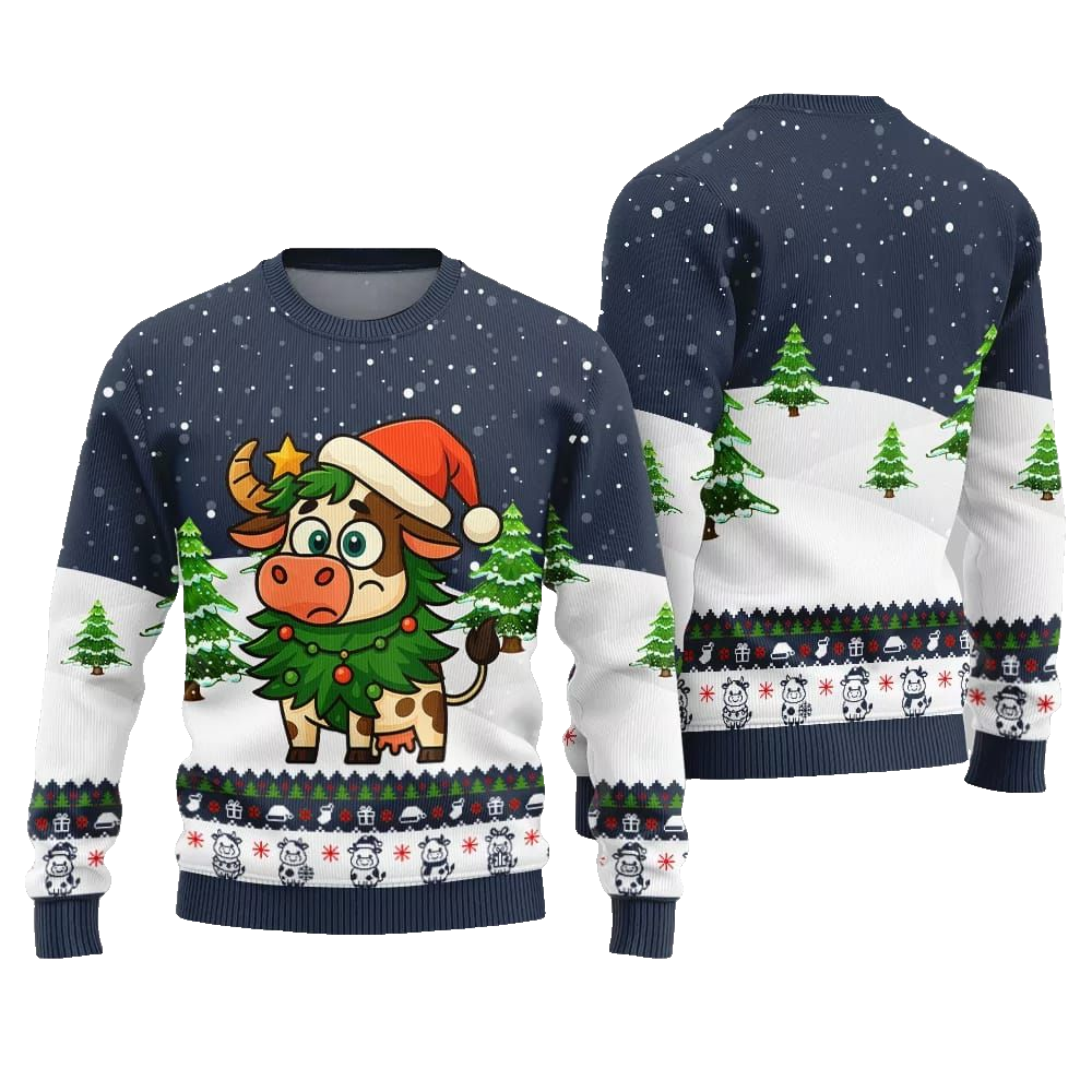 2026 Christmas Adorable Santa Cow Ugly Christmas Sweater - Moonbestprint