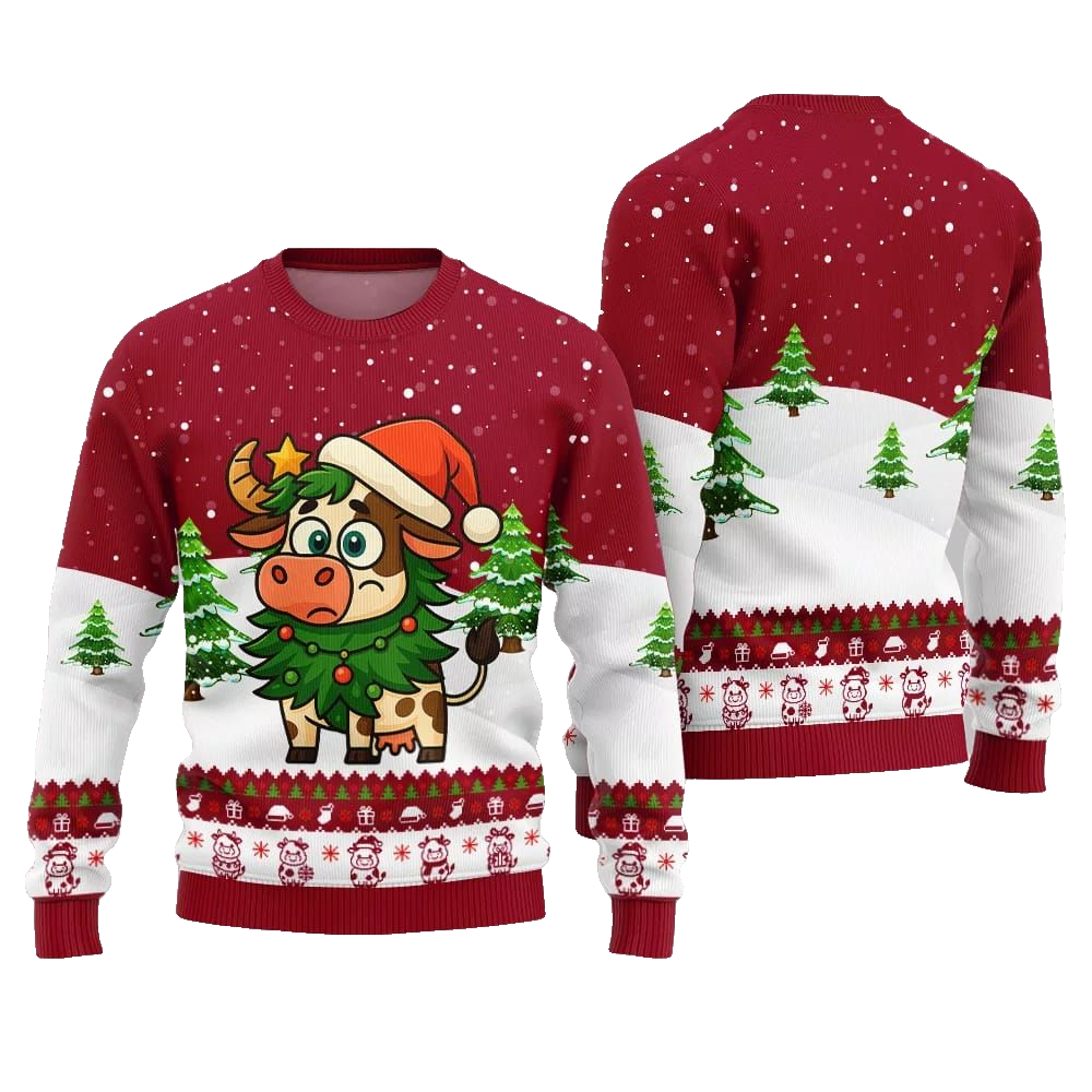 2026 Christmas Adorable Santa Cow Ugly Christmas Sweater - Moonbestprint