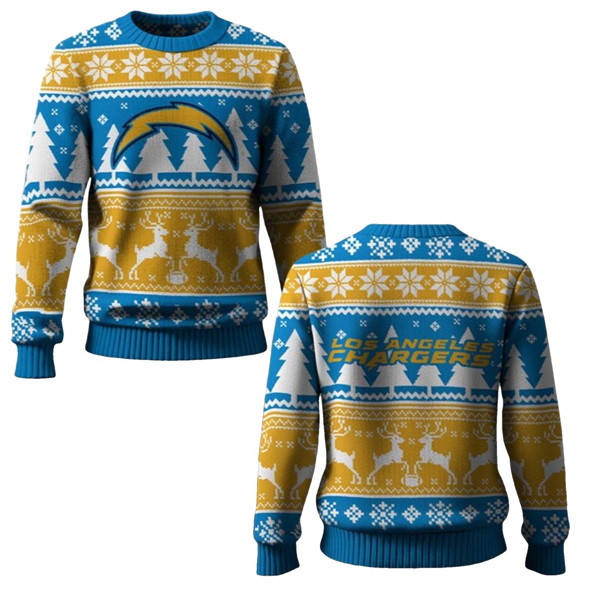 2026 Chargers Reindeer Football Christmas Ugly Sweater - Moonbestprint