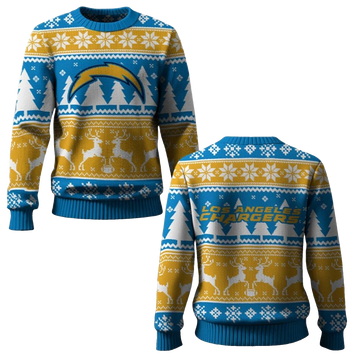 2026 Chargers Reindeer Football Christmas Ugly Sweater - Moonbestprint