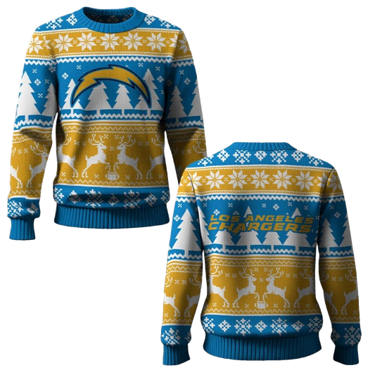 2026 Chargers Reindeer Football Christmas Ugly Sweater - Moonbestprint