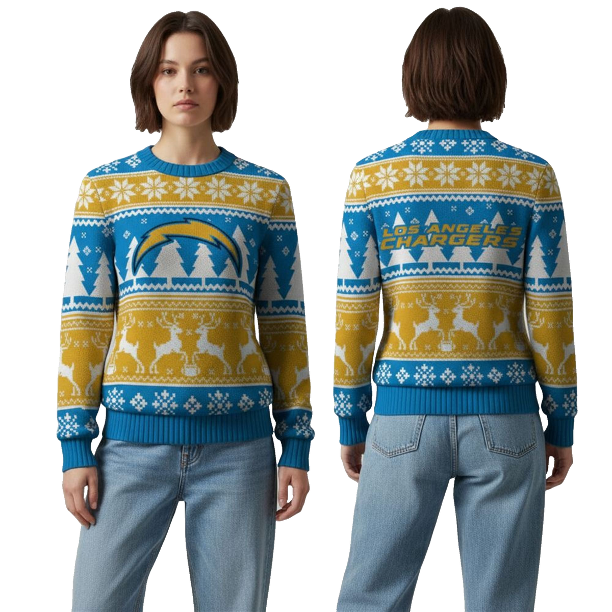 2026 Chargers Reindeer Football Christmas Ugly Sweater - Moonbestprint