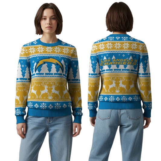 2026 Chargers Reindeer Football Christmas Ugly Sweater - Moonbestprint