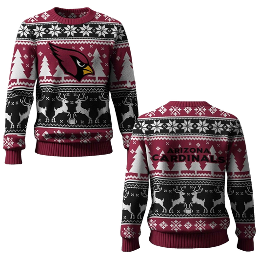 2026 Cardinals Reindeer Football Christmas Ugly Sweater - Moonbestprint
