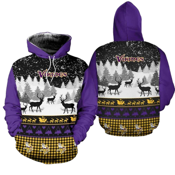 Minnesota Vikings Christmas Reindeer Football AOP Hoodie - Moonbestprint