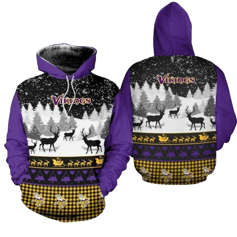 Minnesota Vikings Christmas Reindeer Football AOP Hoodie - Moonbestprint