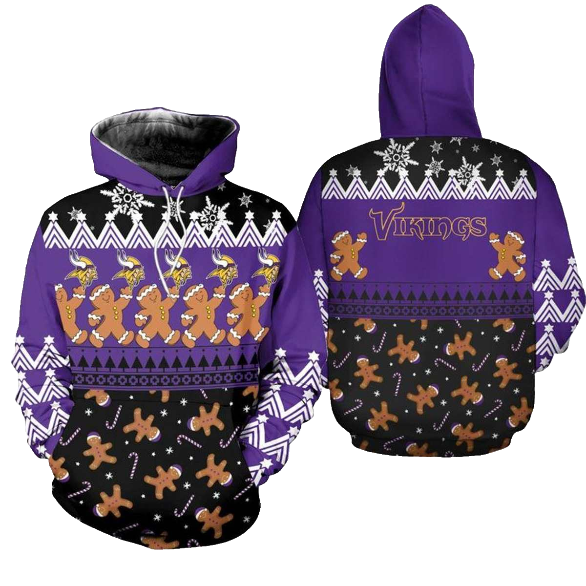 Minnesota Vikings Christmas Gingerbread Man Football AOP Hoodie - Moonbestprint