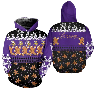 Minnesota Vikings Christmas Gingerbread Man Football AOP Hoodie - Moonbestprint