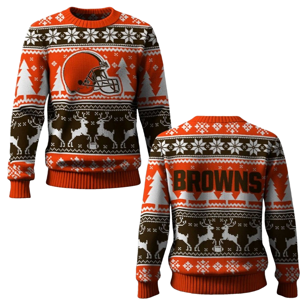 2026 Browns Reindeer Football Christmas Ugly Sweater - Moonbestprint