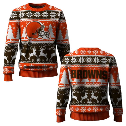 2026 Browns Reindeer Football Christmas Ugly Sweater - Moonbestprint