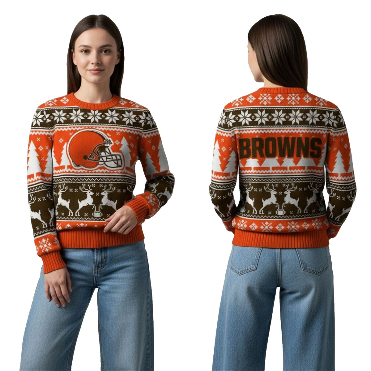 2026 Browns Reindeer Football Christmas Ugly Sweater - Moonbestprint