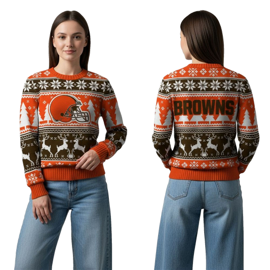 2026 Browns Reindeer Football Christmas Ugly Sweater - Moonbestprint
