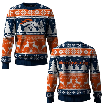 2026 Broncos Reindeer Football Christmas Ugly Sweater - Moonbestprint