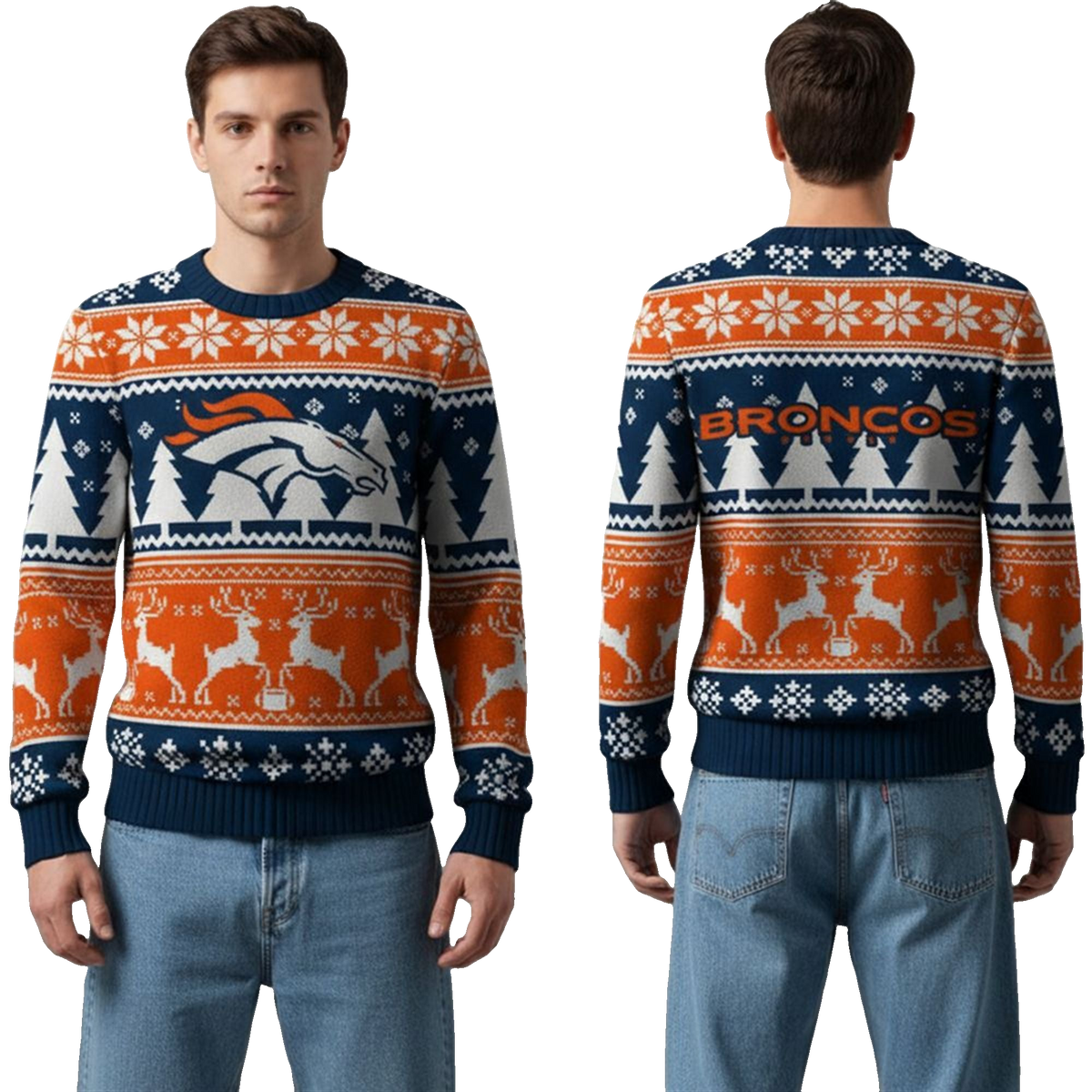 2026 Broncos Reindeer Football Christmas Ugly Sweater - Moonbestprint