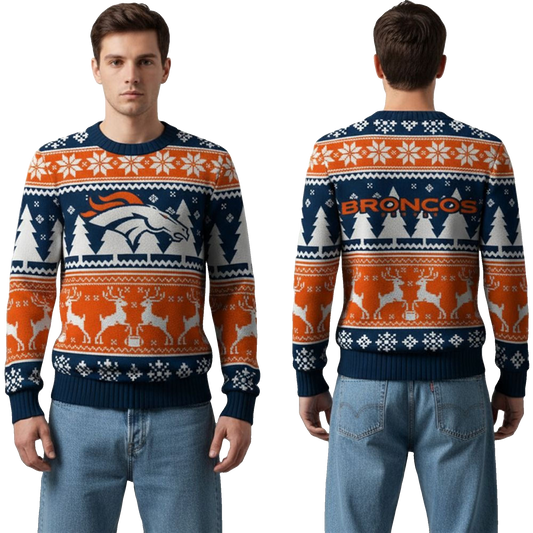 2026 Broncos Reindeer Football Christmas Ugly Sweater - Moonbestprint