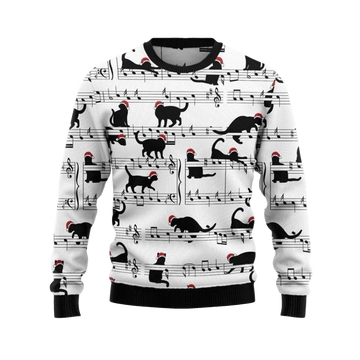 2026 Black Cat Christmas Music Ugly Christmas Sweater Moonbestprint