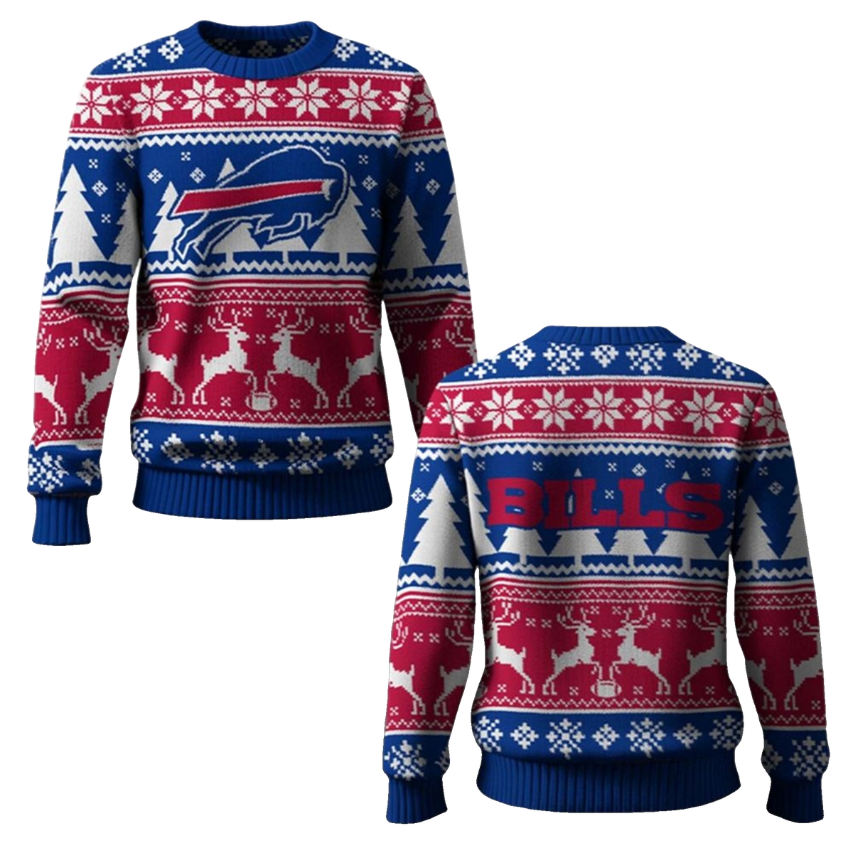 2026 Bills Reindeer Football Christmas Ugly Sweater - Moonbestprint