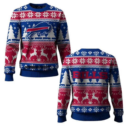 2026 Bills Reindeer Football Christmas Ugly Sweater - Moonbestprint