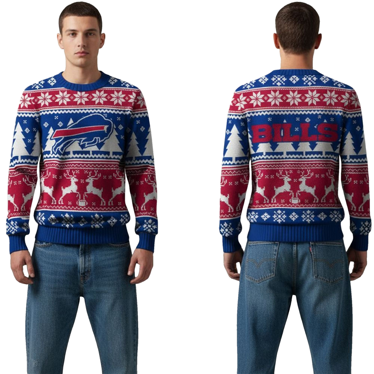2026 Bills Reindeer Football Christmas Ugly Sweater - Moonbestprint