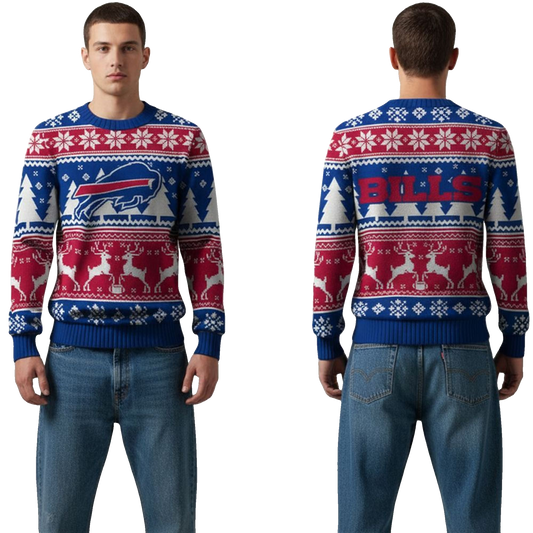 2026 Bills Reindeer Football Christmas Ugly Sweater - Moonbestprint