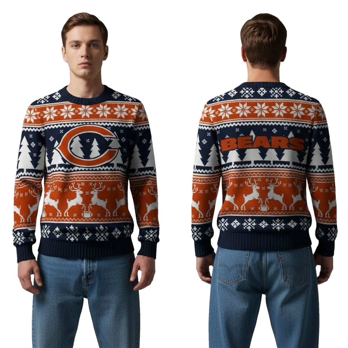 2026 Bears Reindeer Football Christmas Ugly Sweater - Moonbestprint