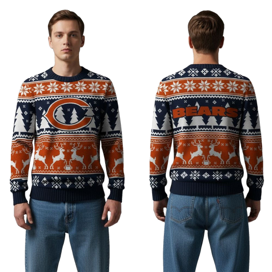 2026 Bears Reindeer Football Christmas Ugly Sweater - Moonbestprint