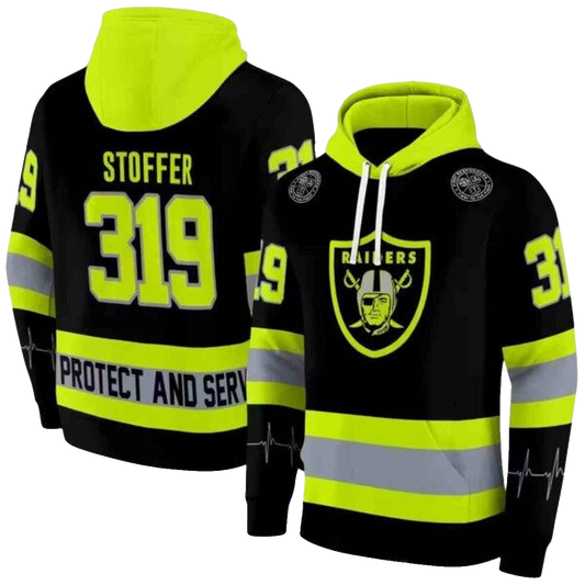 Personalized Las Vegas Raiders Safety Motif Black Neon Green AOP Hoodie - Moonbestprint