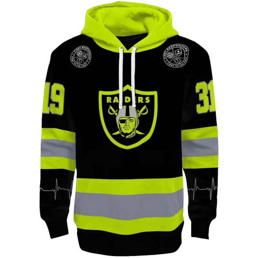 Personalized Las Vegas Raiders Safety Motif Black Neon Green AOP Hoodie - Moonbestprint
