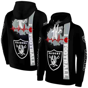 Las Vegas Raiders Logo And Heartbeat Black AOP Hoodie - Moonbestprint
