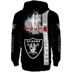 Las Vegas Raiders Logo And Heartbeat Black AOP Hoodie - Moonbestprint