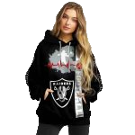 Las Vegas Raiders Logo And Heartbeat Black AOP Hoodie - Moonbestprint