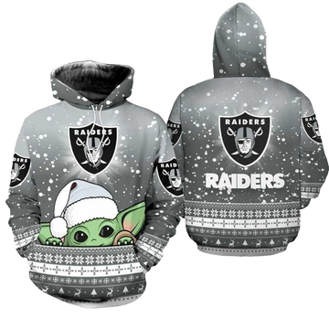Las Vegas Raiders Baby Yoda Christmas Football AOP Hoodie - Moonbestprint