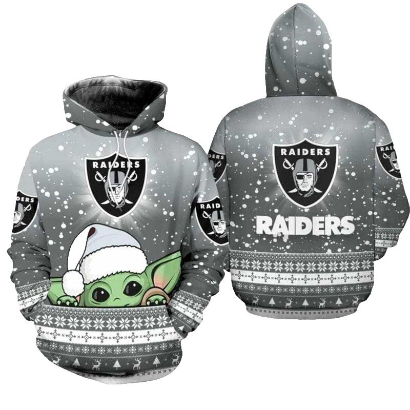 Las Vegas Raiders Baby Yoda Christmas Football AOP Hoodie - Moonbestprint